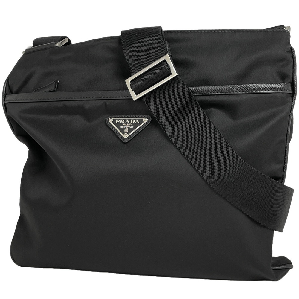 Prada Logo Plate Shoulder Bag Black Nero Black